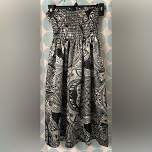 Paisley satin strapless dress, Black/Gray/Silver/White, Size M